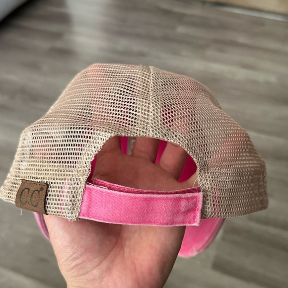 C.C. Distressed Trucker Hat Pink Beige - Picture 9 of 9